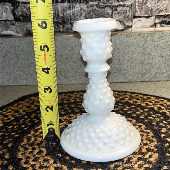 White Fenton Hobnail Candle Holder - Picture 8 of 17